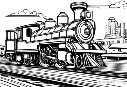 Detailed illustration of a vintage locomotive with industrial details