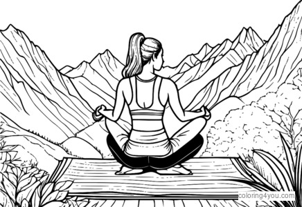 Woman practicing yoga on a mountaintop wearing purple yoga pant and matching sports bra