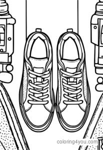 Coloring page of customizable sneakers with a polka dot design