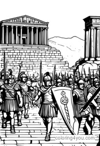 Roman Empire Battles: Romersk legion som marsjerer mot fiendens linjer og gladiatorduellering i forgrunnen