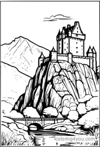 Coloriage du château d'Urquhart avec des détails historiques