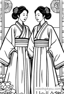 Vibrant Hanbok Coloring Page