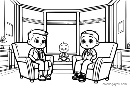 Boss Baby və Tim həkimin gözləmə otağında rəngləmə səhifəsi