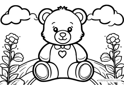 Pagina de colorat ursuleț de pluș Build-A-Bear cu curcubeu colorat