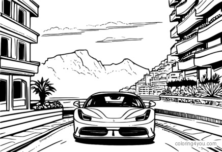 Charles Leclerc driving his Formula 1 car through the streets of Monte Carlo, with a beautiful view of the Mediterranean Sea