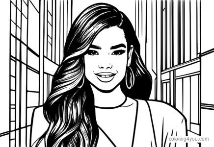 Hailee Steinfeld klädd i en snygg outfit, fräsch makeup och ett självsäkert leende.