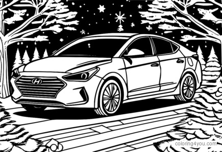 kleurplaten van een Hyundai Elantra in kerstsfeer