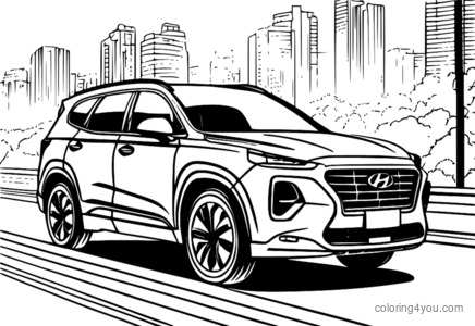 Coloriage d'une voiture hybride Hyundai Santa Fe verte