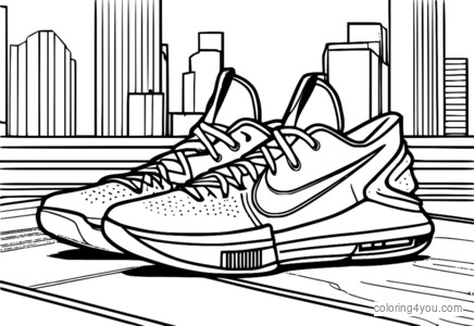 A coloring page of Kevin Durant wearing sneakers