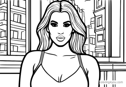 Coloriage de dessin animé drôle de Kim Kardashian