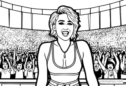 Coloring page of Miley Cyrus performing on stage