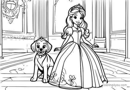 Princess Sofia and puppy coloring pages for kids to print and color