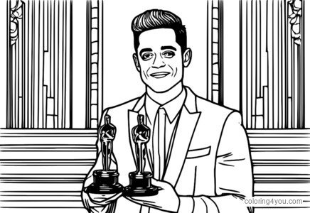 Rami Malek holding his Oscar for Best Actor