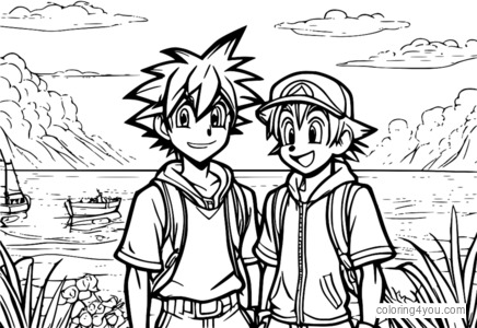 Anime Sora e amigos para colorir de Kingdom Hearts