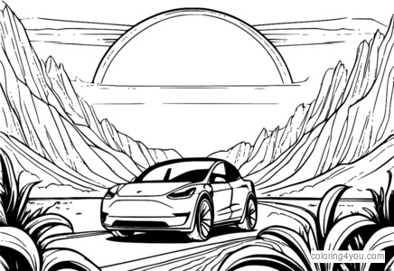 Silbernes Tesla Model Y auf einem fernen Planeten