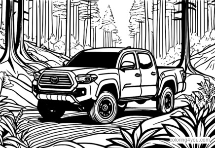 Toyota Tacoma lastbil som kör genom skogen målarbok