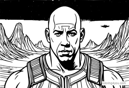 Vin Diesel as Riddick on a desolate alien planet