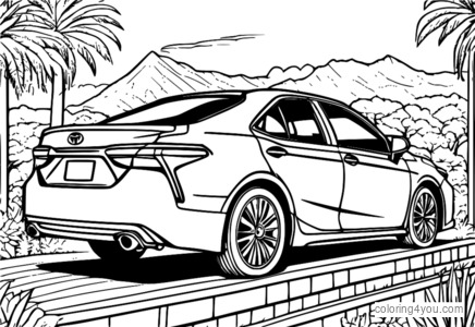 A classic drawing of a Toyota Camry, with old-style color scheme, used for painting and arts