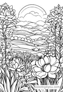 Floral Garden Coloring Page with flowers in bloom