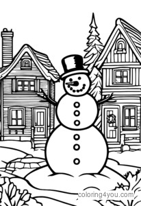 Snowman jilgħab snowball mal-ħbieb f'raħal tax-xitwa