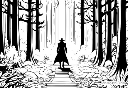 Alucard se téléportant dans une forêt colorée