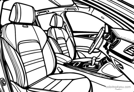 Dibujo para colorear del interior del Audi Q5 con asientos de cuero marrón y molduras de madera oscura