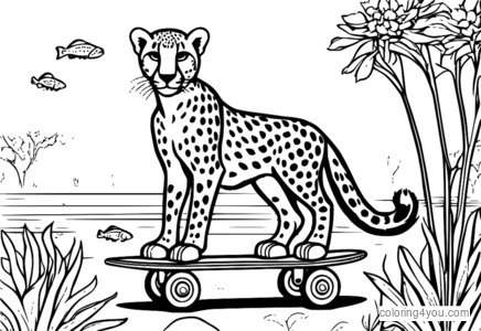 Wild Kratts cheetah wearing roller skates and holding a fishing rod.