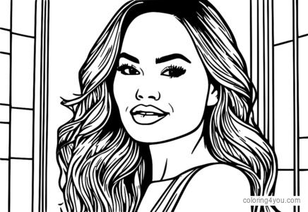 Chrissy Teigen applica il kit labbra in un'illustrazione colorata