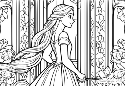 Rapunzel mit einer Vielzahl an bunten Haarspangen und Accessoires.