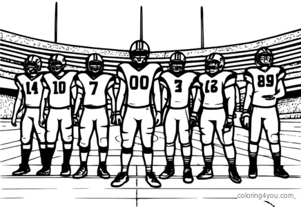 A colorful Damar Hamlin football coloring page with football teammates in the background.