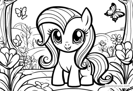 Fluttershy circondata da simpatici animali che giocano con una farfalla