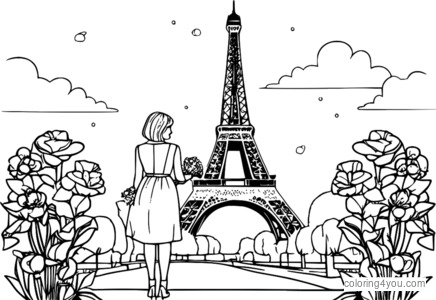 Frenchy Stein de Monster High debout devant la Tour Eiffel avec une tenue d'inspiration française