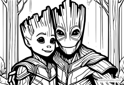 Groot abraçando um jovem herói, Marvel