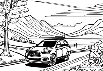 Dibujo para colorear de Infiniti QX60 con la familia