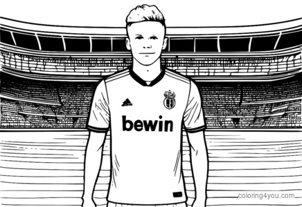 Coloring page of Jude Bellingham as a member of Borussia Dortmund's football squad