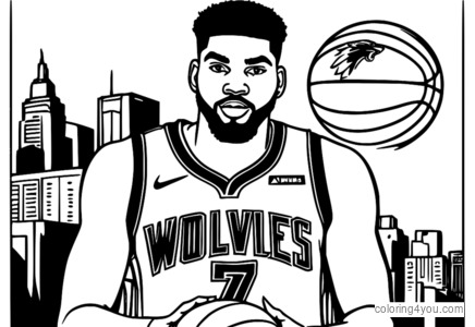 Karl-Anthony Towns i sin Minnesota Timberwolves-trøje med en basketball