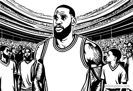 Desenho de LeBron James para colorir em um acampamento de basquete