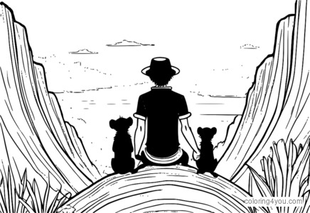 Страница за оцветяване Monkey D. Luffy и Megalo Meerkat от аниме One Piece