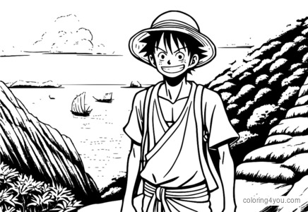 Planșă de colorat Monkey D. Luffy din anime One Piece