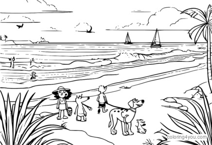 gambar warni Phineas, Ferb, lan pets ing pantai