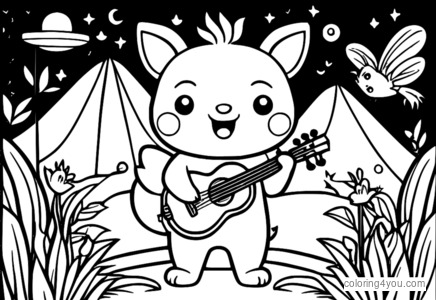 Personajes de Pinkfong Animal Song tocando instrumentos musicales.