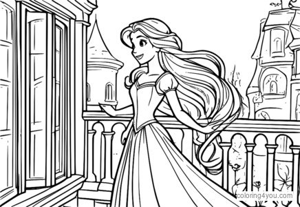 Rapunzel Disney princesė lėlė stovi balkone