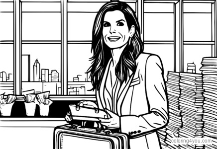 Sandra Bullock coloring page, money, heist