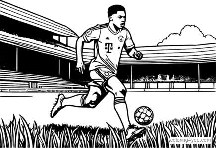 Coloriage d'action de Serge Gnabry, football du Bayern Munich, sport, joueur, chaussures