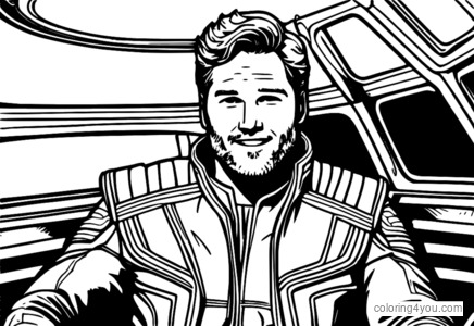 Star-Lord mỉm cười khi lái con tàu vũ trụ của mình trong không gian.