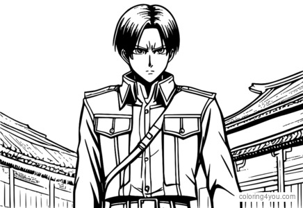 Malvorlage von Stunt Levi Ackerman aus Attack on Titan mit riskantem Gesichtsausdruck und Tritt