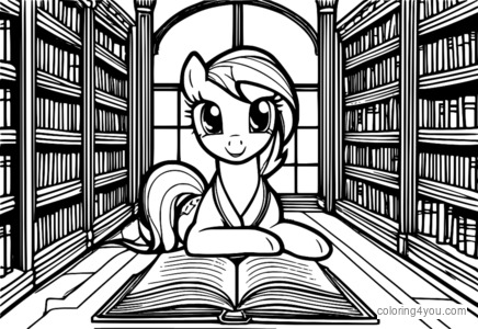 Twilight Sparkle studiază magia în bibliotecă