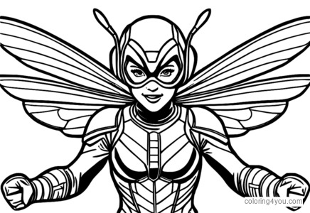 ภาพวาดแบบไดนามิกของซูเปอร์ฮีโร่ Wasp บินไปในอากาศโดยกางปีกออก