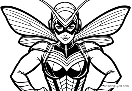 Силна рисунка на супергерой Wasp, стояща уверено със скръстени ръце