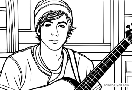 Wajah Alex Gaskarth dengan bandana dan gitar